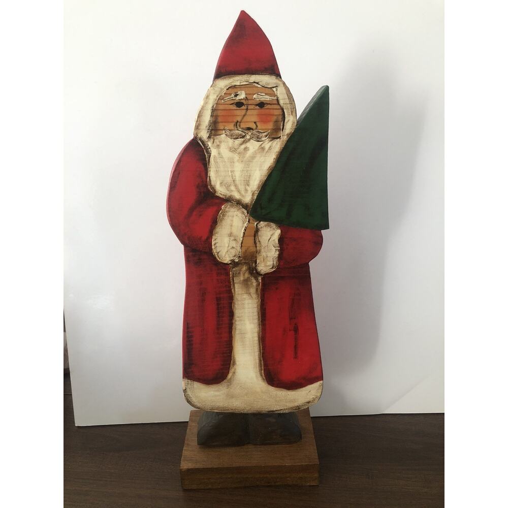 Signed & Numbered Santa Claus Hand painted Wood Folk Art Primitive Christmas VTG